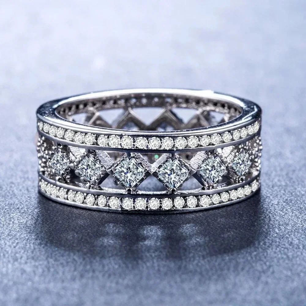 NEW Sterling Silver Diamond Princess Eternity Ring